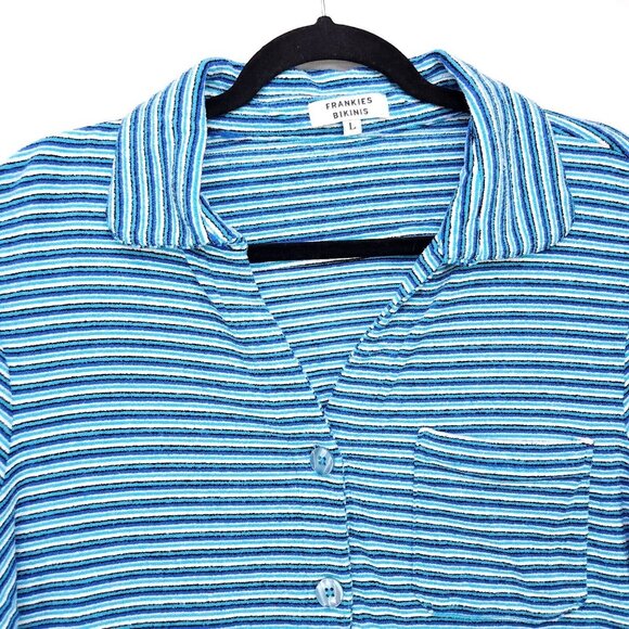 Frankies Bikinis Terry Shirt Mini Skirt Set Blue Button Up Sizes Medium Large - Picture 10 of 16